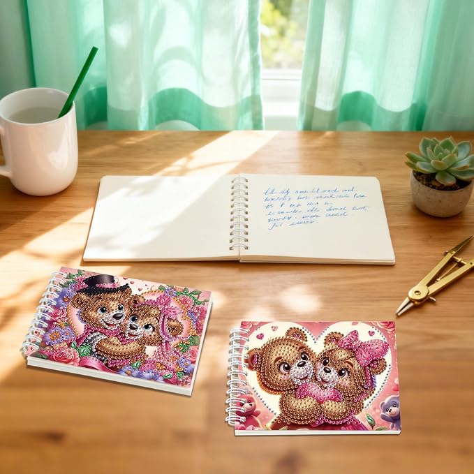 2 Pcs Bear Diamond Painting Notebook 80 Pages for Adults,Animal Diamond Art Journal and DIY Sketchbook, Diamonds Art Kit Supplies,Gift for Beginners, Craft Lovers, Artists. (Bear)