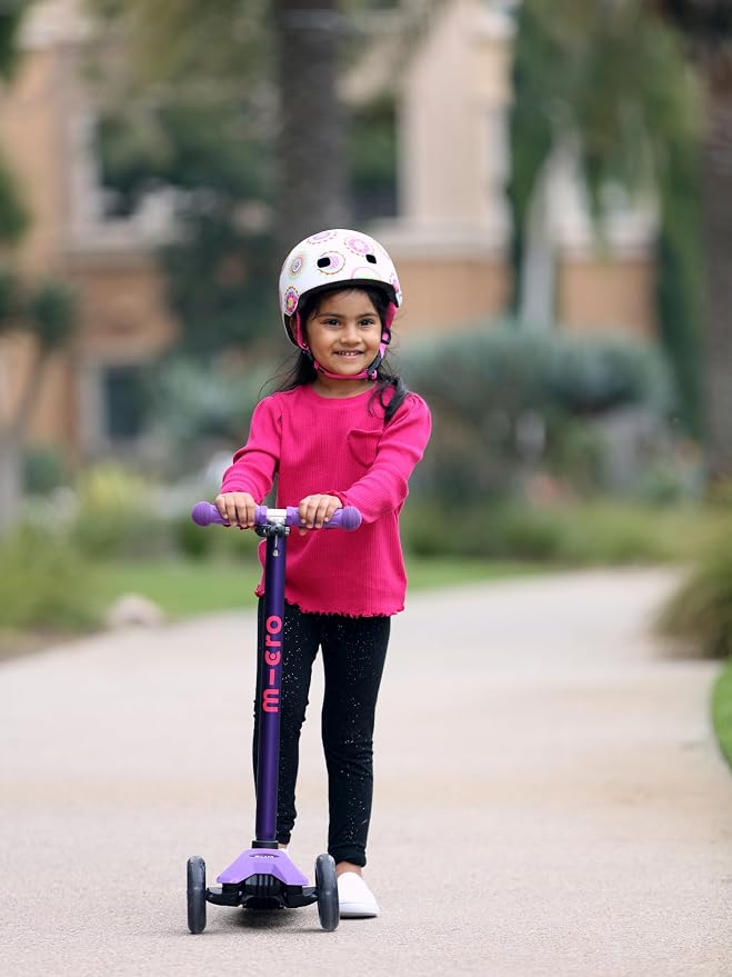 Micro Kickboard | Maxi Foldable LED Kids Scooter for Ages 5-12 | Children up to 110 lbs | 3 Wheel Lean-to-Steer Design | Adjustable T Bar | Smooth Ride, Motion Activated PU LED Wheels | Swiss Design