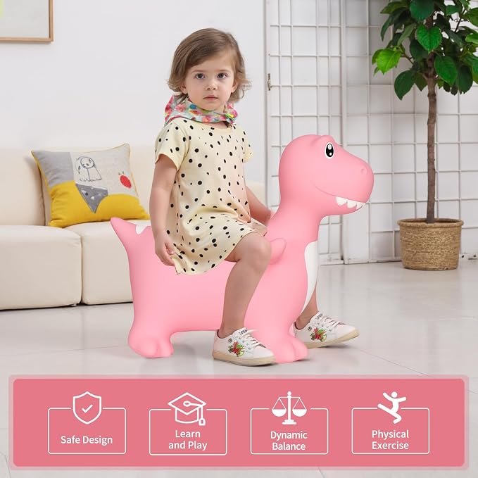 INPANY Bouncy Horse, Dinosaur Hopper Toys for Boys, Gifts Toy for Kid | Eco-Friendly PVC, Low Center Gravity, Cute Cartoon Design, Load 100 Lbs, Learn & Exercise & Active Fun, Gifts for 1-3 Kids
