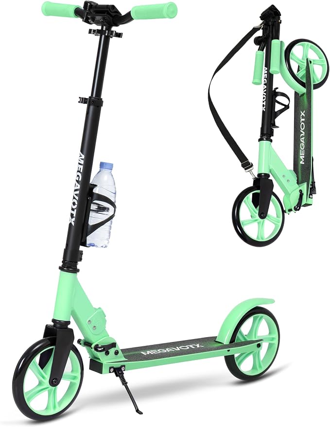 Foldable Kick Scooter for Kids Ages 6-12, Teens & Adults. Non-Electric Scooter with Big Wheels, Adjustable Height, Rear Foot Brake. Lightweight Design for Daily Commute & Outdoor Riding