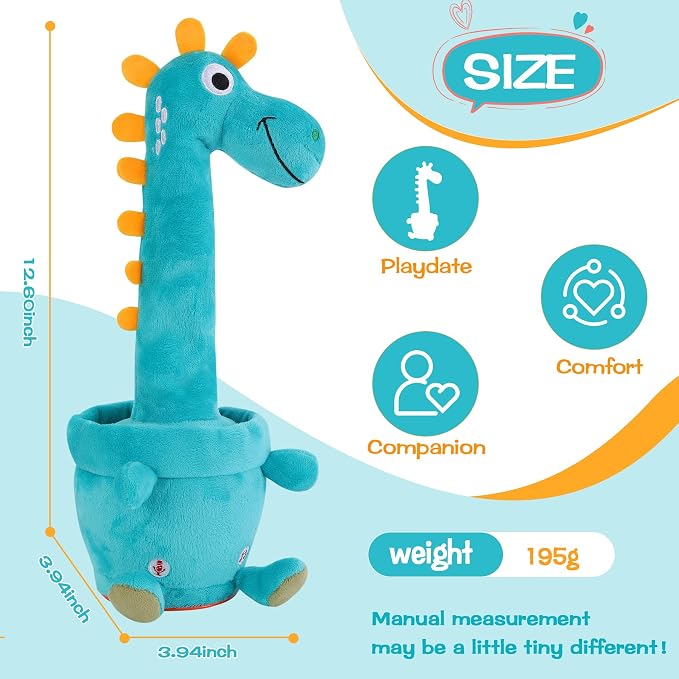 Dancing Talking Giraffe Toy, Stuffed Animal Baby Toy Repeating What You Say, Glowing Musical Giraffe Gifts for Toddlers 1-3 Years Old, for Kids (Dancing Dinosaur)