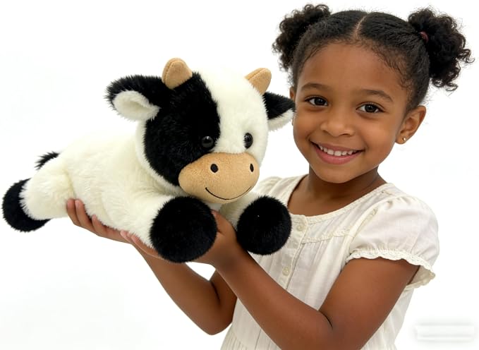YUKOUQIAN Cute Cow Plush Stuffed Animal Doll Toy 10 inch for Girls Boys (pa Cow Black White)