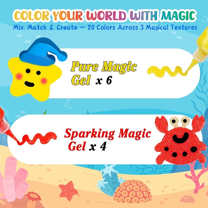 Shabebe Magic Water Elf Toy Kit– 10 Magic Gels & 8 Sea Creature Molds, DIY Aqua Fairy Water Gel Crafts Toy, Make Water Pets & Squishy Figures, Fun Birthday Gift for Kids Ages 3+