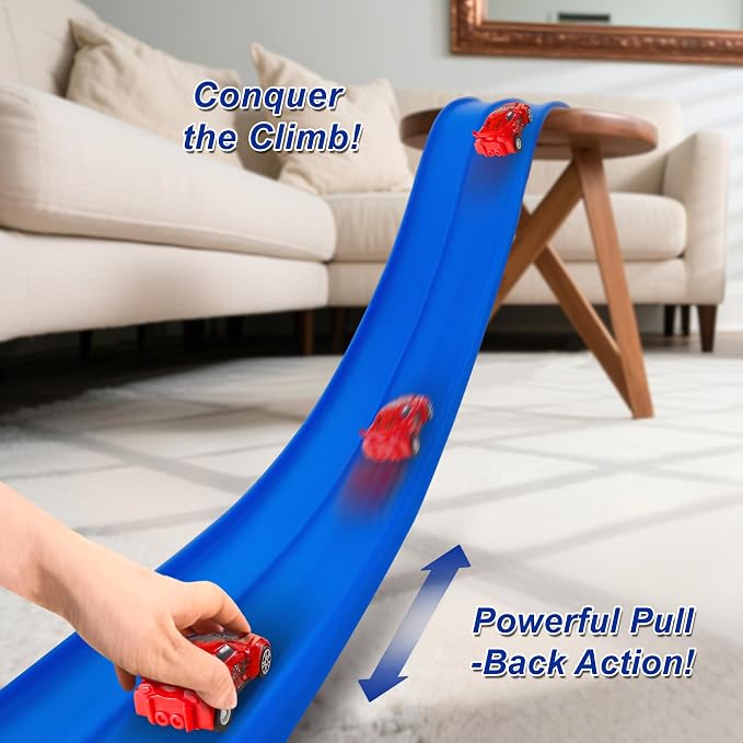 Flexible Race Track for Kids Starter Set - 20FT Flex Race Car Ramp Track with Strong Suction Cups, Rolls Up Portable DIY Racetrack Compatible with Hot Wheels & Diecast 1/64th Cars
