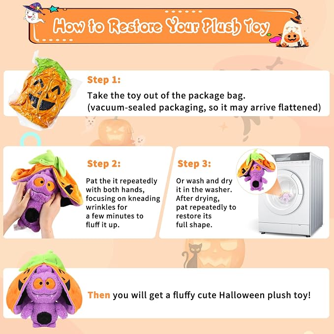 MIAODAM Bat Stuffed Animal, 11inch Reversible Pumpkin Bat Plush, Cute Plushies Toy Gift for Kid Toddler Girls Boys