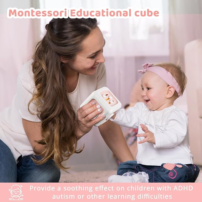 SOCBTNSO Busy Cube, Toys for 1 Year Old Girl Gifts, Montessori for Baby Girl, Travel Toys for Toddlers 1-3, Learning Fine Motor Skills| 1st Birthday Girl Gifts 6 9 12 Months
