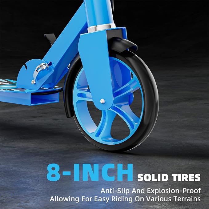 Scooters for Kids 8-12, Teens & Adults - Lightweight, Foldable, 8-Inch Big Wheels, Hand Brake & Bell, 4 Adjustable Height Levels, 240 lbs Max Load, Perfect for School, Campus and Park Rides