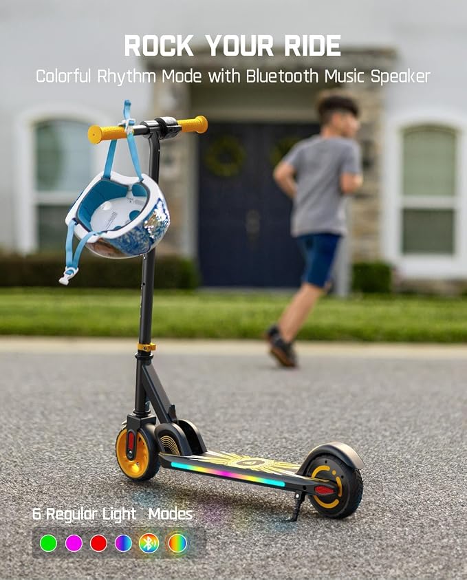 FanttikRide C9 Apex Kids Electric Scooter, Bluetooth Music Speaker, Colorful Light for Kids 8-12, 3.9-5.2 ft, 132 lbs, 5 Miles Range, Up to 40 min Ride Time, 5/8/10 MPH, 3 Adjustable Heights