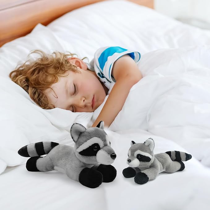 Raccoon Stuffed Animal for Kids,8 inch Realistic Animal Plush Toy Lying Down Posture Animals,Plush for Boys Girls Adult Birthday Hug Teaching(S-Raccoon)