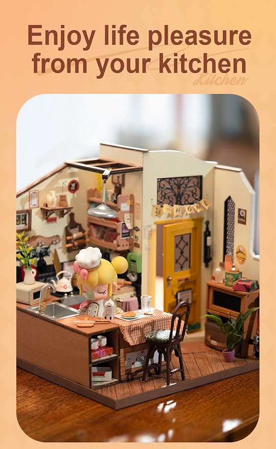 Rowood Miniature House Kit,DIY Miniature Dollhouse Kit for Adults,Wooden Table Collection Model Kits to Build,Birthday for Adult(Homey Kitchen)