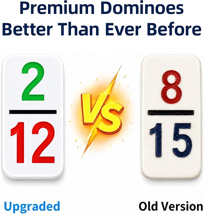 Mexican Train Dominoes Set Double 12 Number Domino Tiles, 91 Colorful Number Dominos Tiles with 8 Wooden Racks, Hub & Trains, Portable Domino Game Set for Adults Kids Families