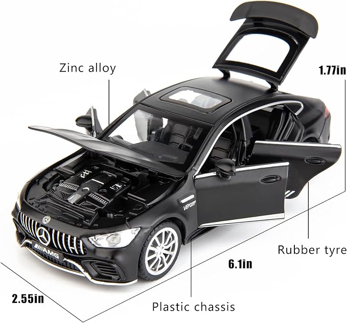 WAKAKAC 1/32 AMG GT63 Model Car Alloy Diecast Pull Back Toy Car with Sound and Light Door Can Be Opened Toy Vehicle for Kids Gift(Black)