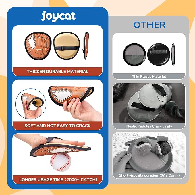 JoyCat Toss and Catch Ball Game for Kids,4 Paddles Outdoor Toys for Family Camping, Beach & Yard Game,Toddler Baseball Glove&Sticky Ball Set, Sports Birthday Gifts for Boys Girls Age 3-12