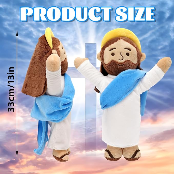 Yelakey 13" Jesus Plush Brown Jesus Stuffed Doll Christian Plushie Doll for Easter Christmas Church Religious Gifts for Kids Adults (brownblue)