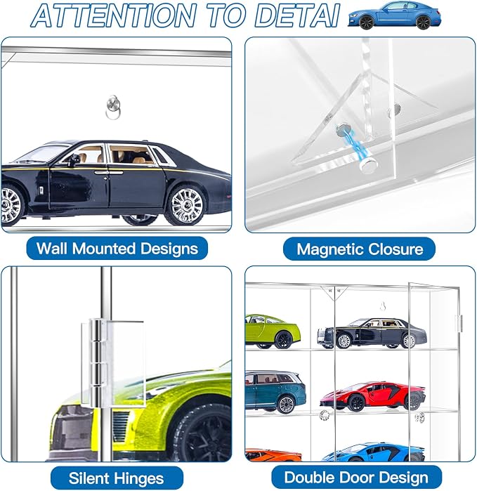 JUESHA Acrylic Display Case for 1/24 Scale Diecast Storage, 4 Levels 8 Slots Toy Cars Showcase Wall Mount Or Desktop, Clear Display Organizer for Nascar Diecast Model Car Tabletop
