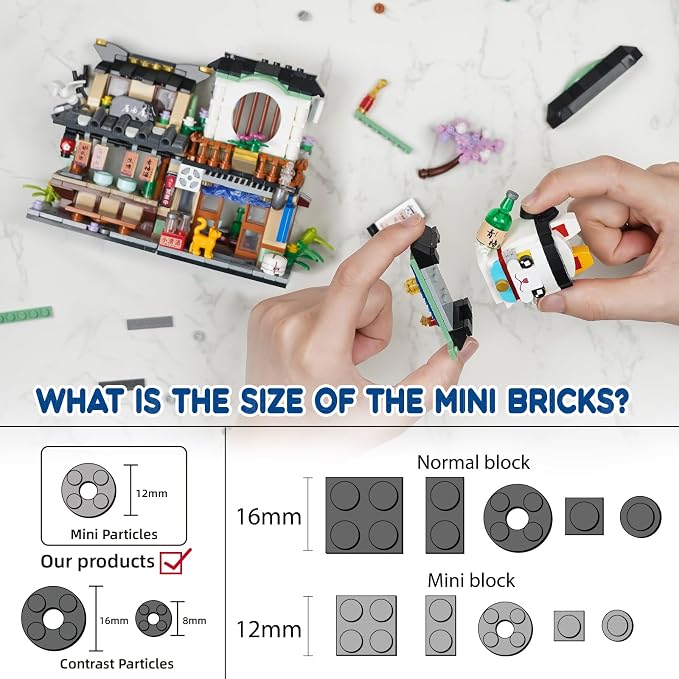 NEWABWN Japanese Street View Izakaya Shop Mini Building Blocks, MOC Creative Cute Japanese Toys Model Set, 809 PCS Simulation Architecture Construction Toy, Gift for Adults Kids Girls Boys 6-12