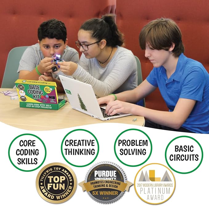 Base Kit Computer Coding Game for Kids 8-12+ and Teens to Learn Code & Electronics. Great STEM Gift for Boys & Girls for Real C++ Coding with Over 60 Projects Included.