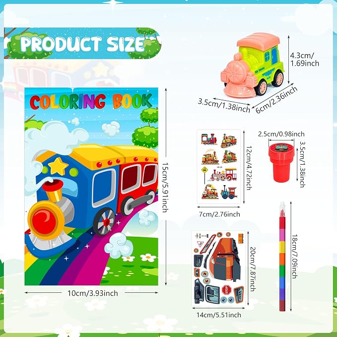 Cinrobiye 72 Pcs Train Party Favors,Train Print Party Supplies Include Coloring Books Stickers Stamps DIY Art Crafts Goody Bags Fillers for Train Car Railway Transportation Birthday Party