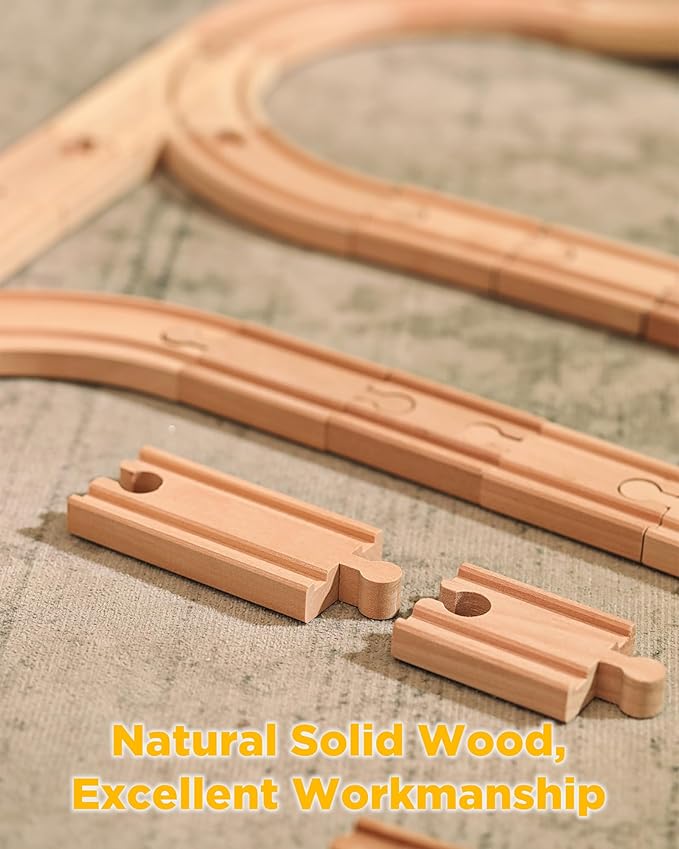 SainSmart Jr. Wooden Train Track 24pcs, Track Expansion Compatible with All Major Brands Toddler Railway Toy Train Set Boys Train Set 3+