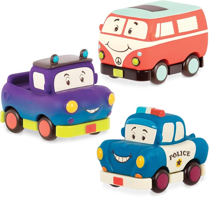 B. toys – Mini Pull – Back Vehicles Set – Set of 3 Vehicles – Truck, Camper Van, Police – 12+ Months