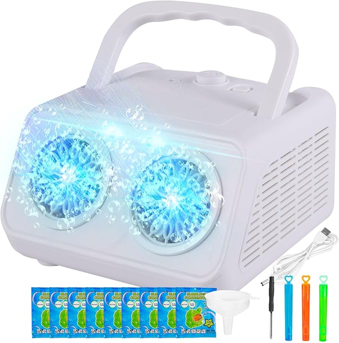SHCKE Automatic Bubble Machine with 2 Fans,20000+ Bubbles/Min | Dual power USB-C/AA, No-Leak Sealed Bottle,Portable Bubble Maker for Pool, Wedding, Camping, Birthday Parties