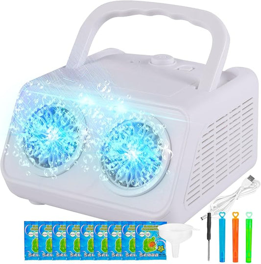 SHCKE Automatic Bubble Machine with 2 Fans,20000+ Bubbles/Min | Dual power USB-C/AA, No-Leak Sealed Bottle,Portable Bubble Maker for Pool, Wedding, Camping, Birthday Parties