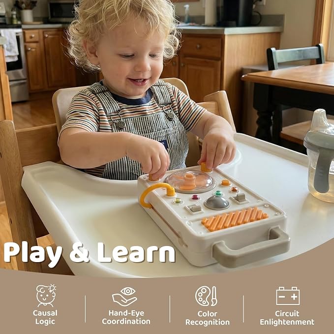 SOCBTNSO Montessori Toys for 1 Year Old Boys Girls - Toddler Busy Board with Handle, Electronic Light Switch Toy and Adjustable Speed Fan for Fine Motor Skills, Travel Toys for Toddlers 1-3