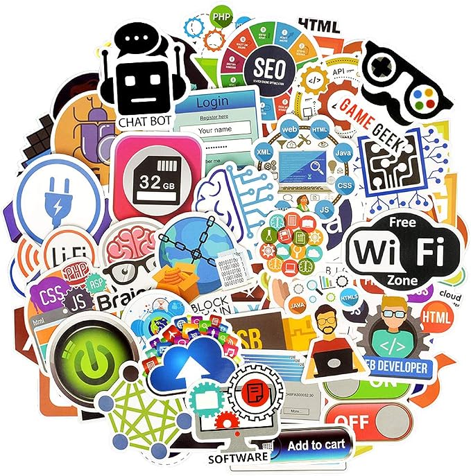 QTL Programming Stickers for Developers, Coding Party Supplies, Waterproof Vinyl Stickers for Water Bottles and Laptop, 50PCS