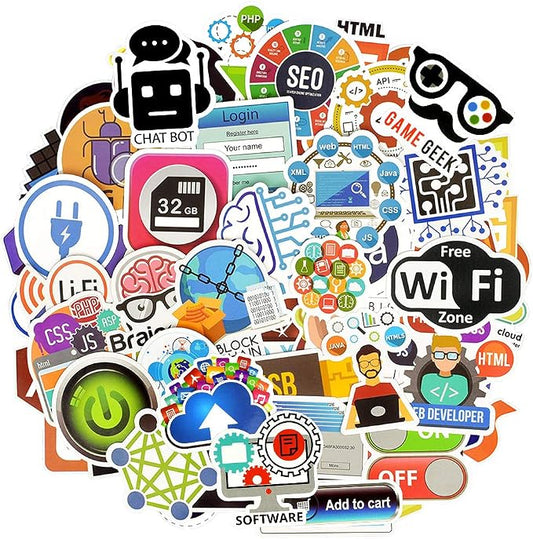 QTL Programming Stickers for Developers, Coding Party Supplies, Waterproof Vinyl Stickers for Water Bottles and Laptop, 50PCS