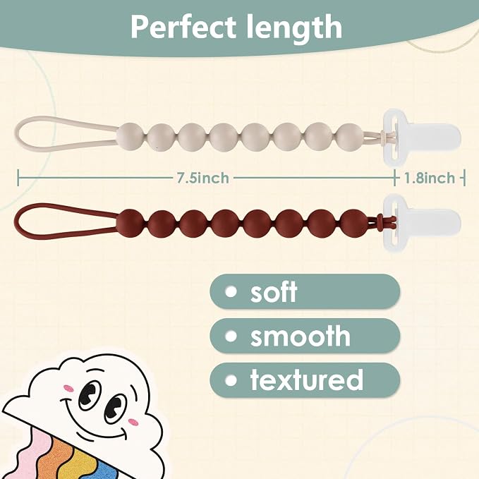 6-Pack Silicone Pacifier Clips for Babies, Safe Teething Beads, Rust-Free Holders, Baby Boy and Girl Essentials, Newborn Must-Have Accessories