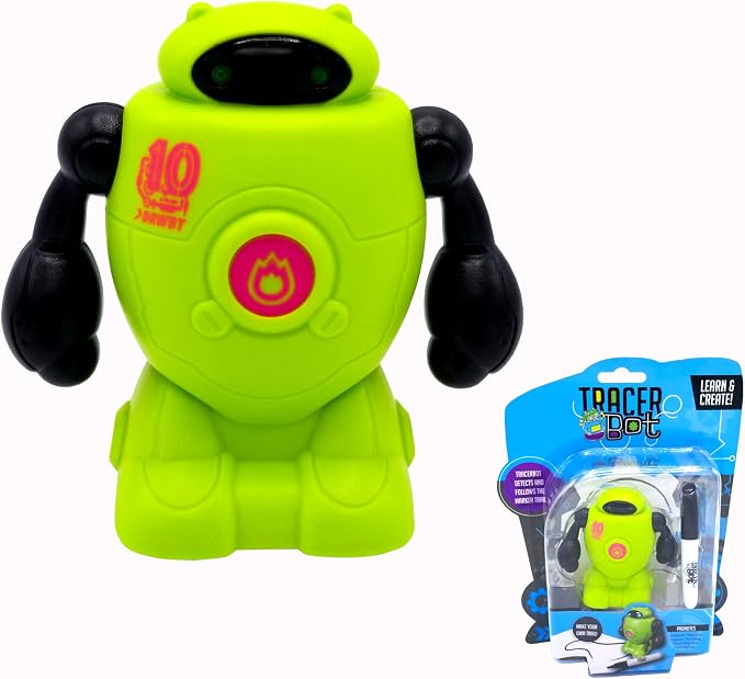 MUKIKIM TracerBot - Green – Mini Inductive Robot That Follows The Black Line You Draw. Fun, Educational, and Interactive STEM Toy with Limitless Ways to Play! Promotes Logic and Creativity Training