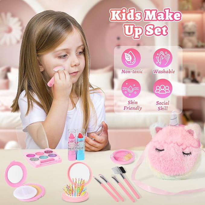 Princess Dress Up Clothes for Girls 3 4 5 6 Years Old, Non-Toxic Kids Makeup Kit, Princess Set Toy Gift for Toddlers Birthday