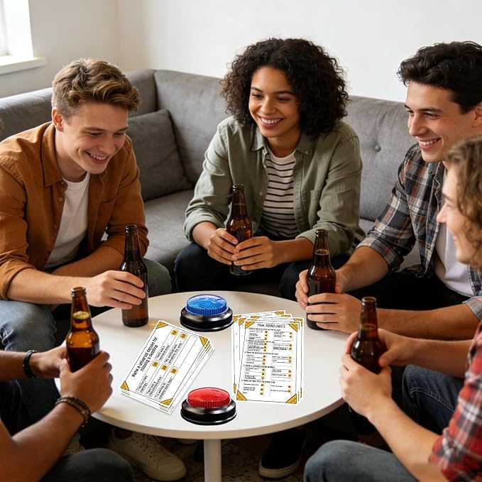 Office Party Friendly Feud Game with 2 Answer Buzzers, Team Building Trivia Quiz Cards for Family Game Night, Work Staff Coworkers Company Groups Holiday Gathering