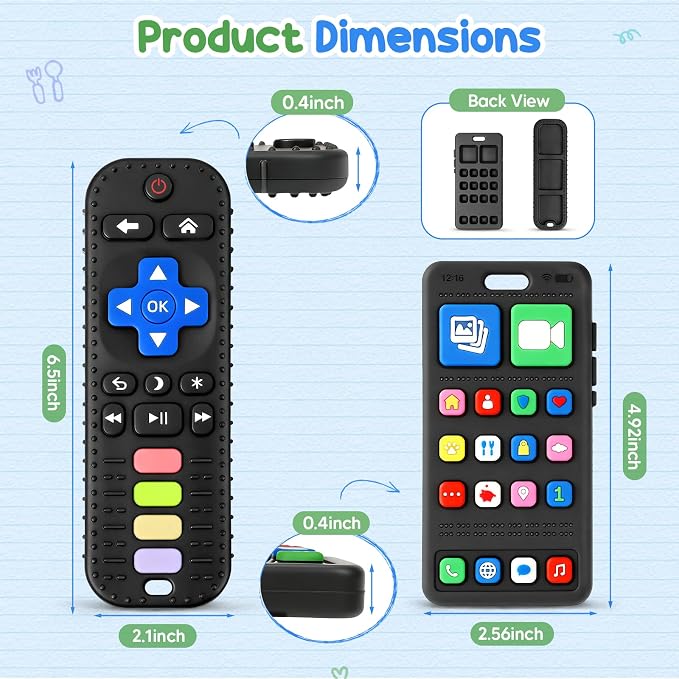 2 Pack Baby Teething Toys 3-6 6-12 Months, BPA Free Silicone Phone and TV Remote Teether Toys for Baby 12-18 Months, Baby Chew Toys for Teething Relief, Newborn Shower Gifts for Boys Girls