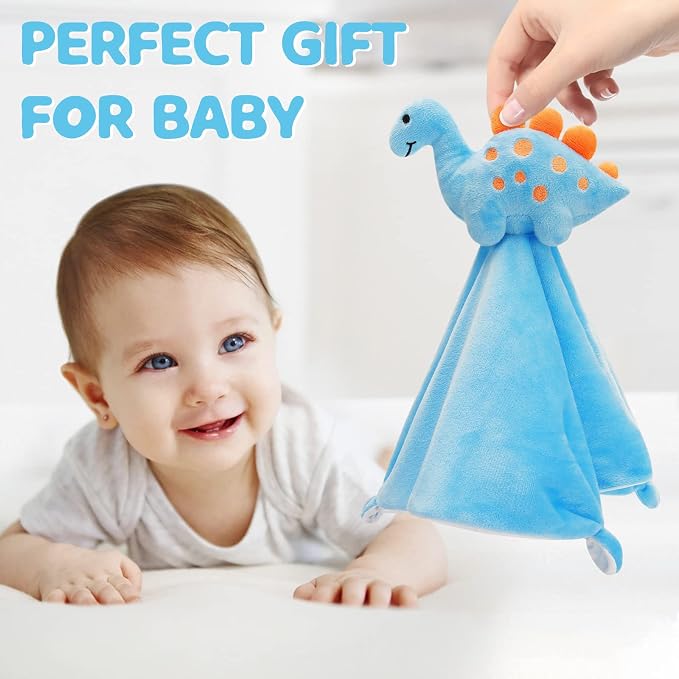 Pro Goleem Dinosaur Security Blanket Soft Loveys for Babies for Boys and Girls Newborn Lovie Infant Blankie Snuggle Toy Stuffed Animal Baby Gifts Blue 14 Inch
