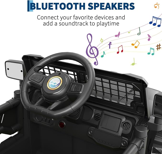 Hetoy 12V Ride on Toys with Parent Remote Control Toddler Electric Vehicle with Spring Suspension, LED Lights, Bluetooth, Music Player, 3 Speeds Ride on Car Truck for Kids Age 3-8 (Black)