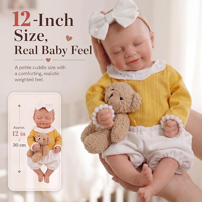 BABESIDE Full Body Silicone Reborn Baby Dolls - 12 Inch (Weight 3 lb) Weighted Full Silicone Realistic-Newborn Baby Doll Real Life Baby Dolls with Complete Accessories & Gift Box