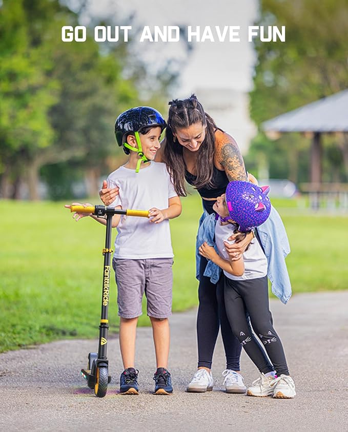 FanttikRide C9 Apex Kids Electric Scooter, Bluetooth Music Speaker, Colorful Light for Kids 8-12, 3.9-5.2 ft, 132 lbs, 5 Miles Range, Up to 40 min Ride Time, 5/8/10 MPH, 3 Adjustable Heights