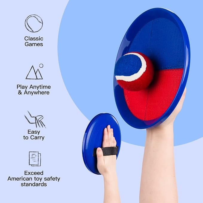 Toss and Catch Ball Game Set, Upgraded Sticky Paddle Ball Set for Kids & Toddlers, Sturdy & Water-Resistant Outdoor Backyard Beach Pool Toy, Birthday Gift for Boys Girls Ages 3-12