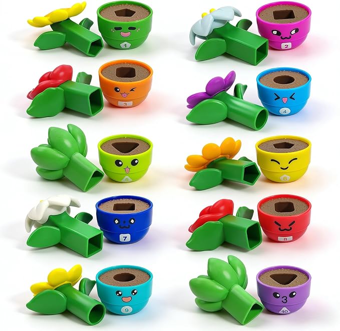 10 Sets Flower Garden Toddler Toys, Kids Gardening Building Toy, Color Shape Sorting & Matching Game, Montessori Stacking Sensory Learning Toys, 2 Year Old Girl Birthday Gift
