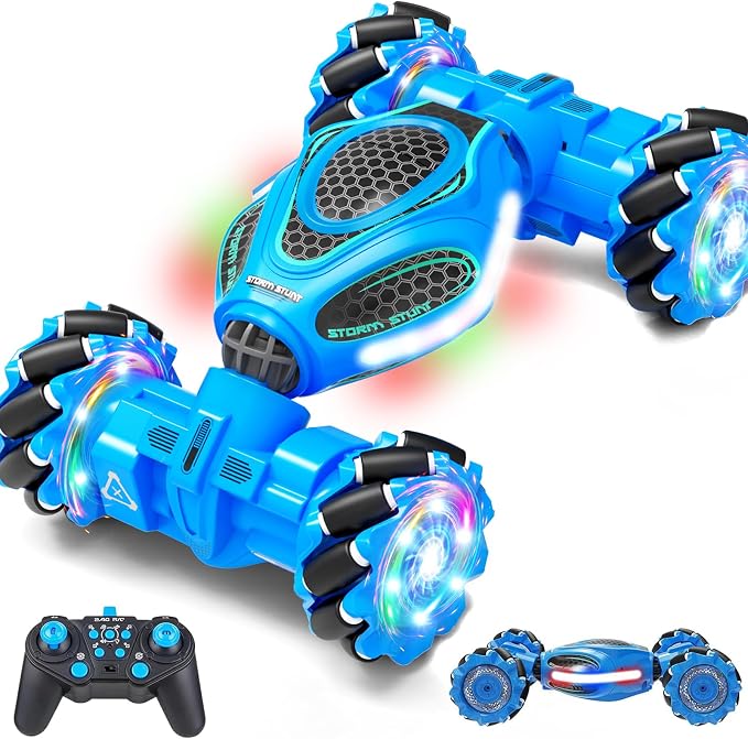 Gesture Sensing RC Stunt Car - Boys Toys Age 6-12, 4WD Hand Controlled Remote Control Drift Twist Offroad 360° Rotation Car with Light & Music, Cool Birthday Presents and Ideas Gifts for Kids Blue