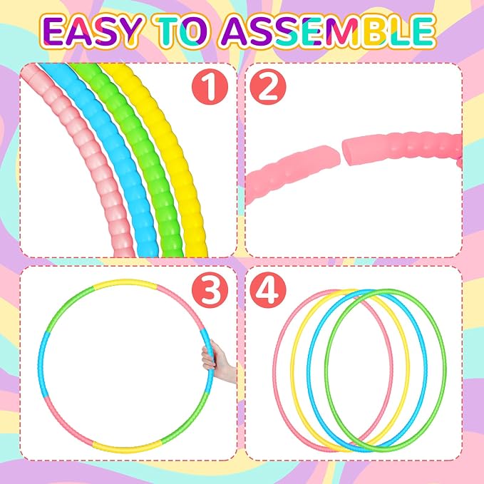 Sratte 12 Pcs Toy Hoop for Kid - Detachable & Adjustable Colored Hoop Exercise Ring Plastic Circle for Kid, Teen, Gymnastics, Dog Agility Equipment, Require Self Assembly (Fresh Color, 32 Inch)