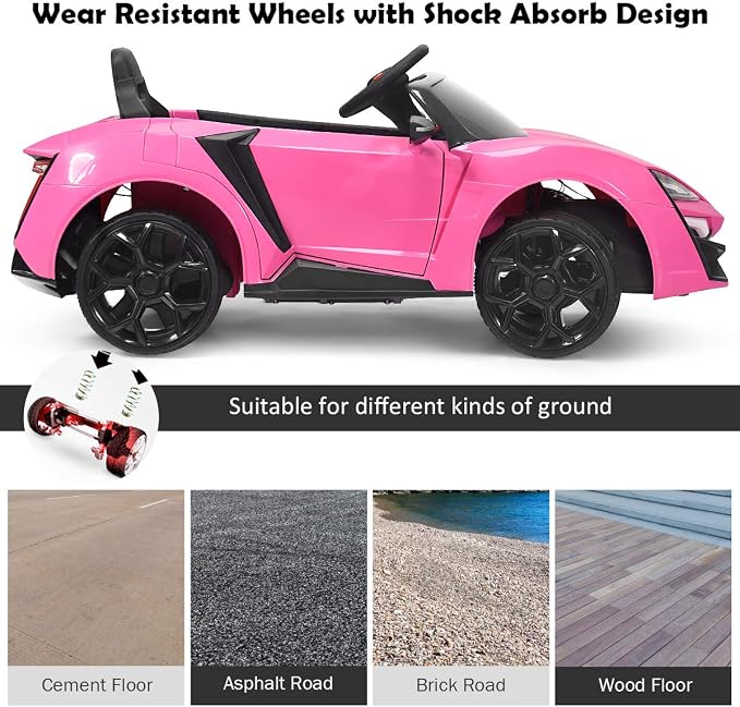 Costzon Ride on Car, 12V Battery Powered Electric Vehicle w/Manual & Remote Control Modes, LED Lights, Horn, Music, MP3, USB, TF, 3 Speeds, Spring Suspension, Ride on Toy for Boys & Girls (Pink)