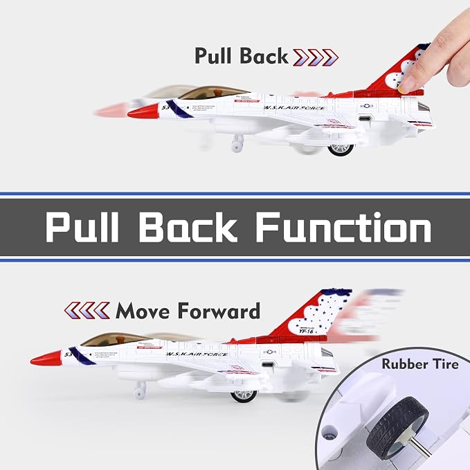 Crelloci Diecast Metal Alloy Fighter Jet Military Airplane Toy with Mist Spray, Lights & Sounds, Pull Back Function Army Air Force Aircraft for Kids, Toddlers Ages 3+, Gift for Boys Girls (White)