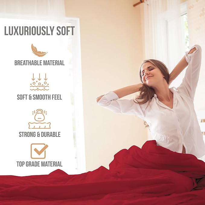 Abeero Home Queen Sheet Set - Luxury Hotel Bed Sheets - Soft Cooling Sheets with Elastic Corner Straps - Deep Pockets Microfiber Bedsheet - Bedding Sheet & Pillowcases - 4 PC (Queen Size, Burgundy)