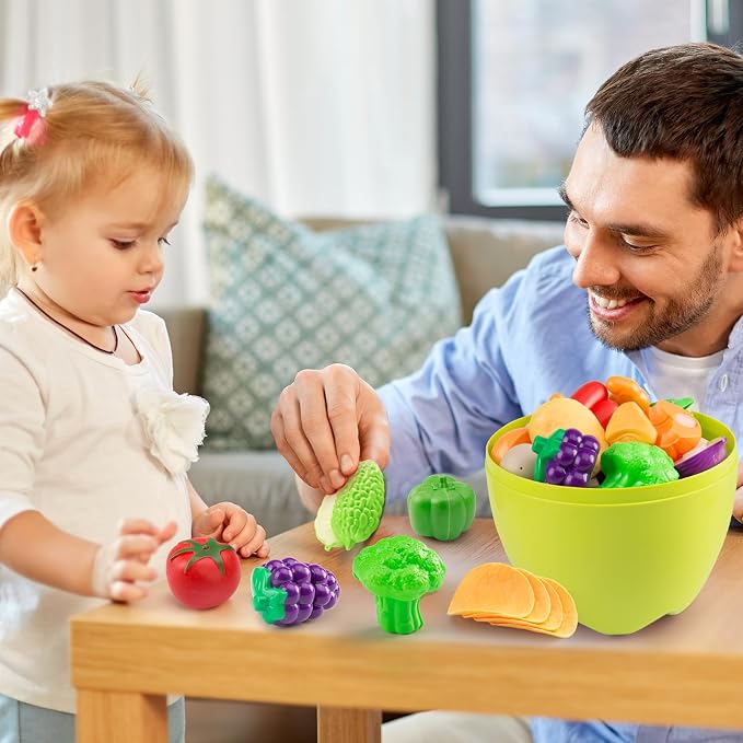 100Pcs Kitchen Playset, Kids Pretend Cooking Play Pots, Pans, Utensils, Cookware, Toy Food Fruits Veggies, with 2 Large Apple - Shaped Storage, Toddler Cooking Learning Gift (Turquoise)