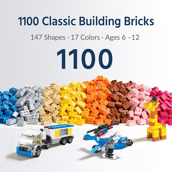 FUN LITTLE TOYS 1100 PCS Building Blocks for Kids 6-12, STEM Learning Bulk Bricks Set, 147 Shapes 17 Colors, Compatible with All Major Brands, Creative Educational Toy Gift