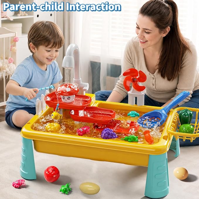 JUKUDAHU Water Table for Toddlers 1-3 - Outdoor Toys with Electrical Water Pump, Kitchen Play Sink with Running Water for Kids Ages 4-8, Fishing Toy, Sensory Activity Pool Toys Gifts for Boys Girls