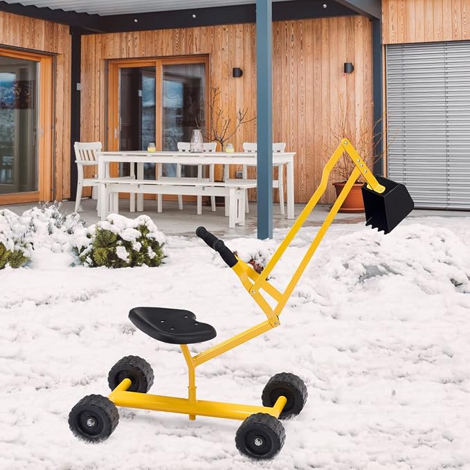 Costzon Kids Ride on Sand Digger with Wheels, Heavy Duty Steel Digging Scooper Excavator Crane with 360° Rotatable Seat for Dirt, Snow, Beach, Outdoor Sandbox Play Toy