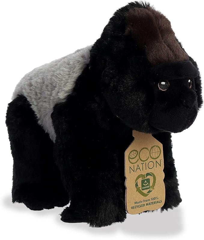 Aurora® Responsibly Made Eco Nation™ Silverback Gorilla Stuffed Animal - Ideal for Playtime Adventures - Perfect for Birthdays or Just Because - Black 9.5 Inches